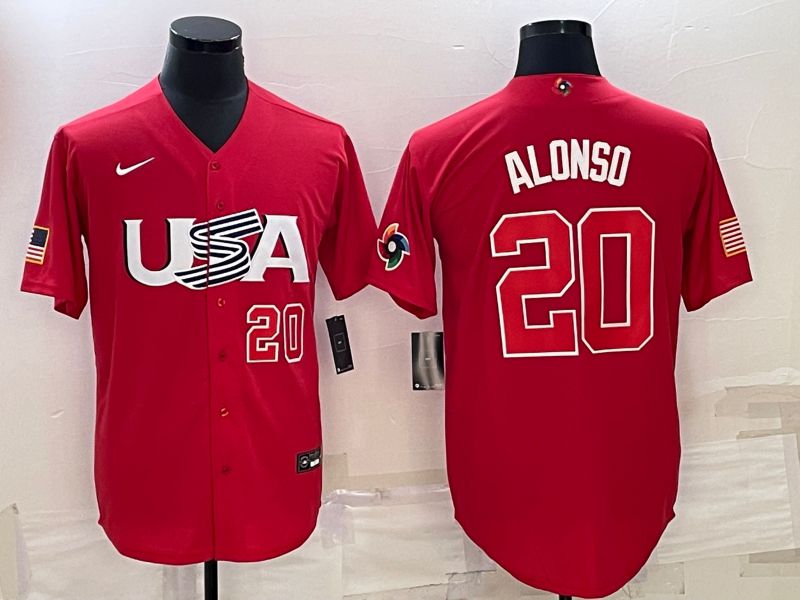 Men 2023 World Cub USA #20 Alonso Red Nike MLB Jersey->more jerseys->MLB Jersey